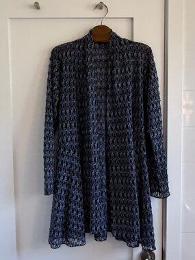 Comfy USA Open Knit Cardigan Duster Blue Black Lagenlook Lightweight S